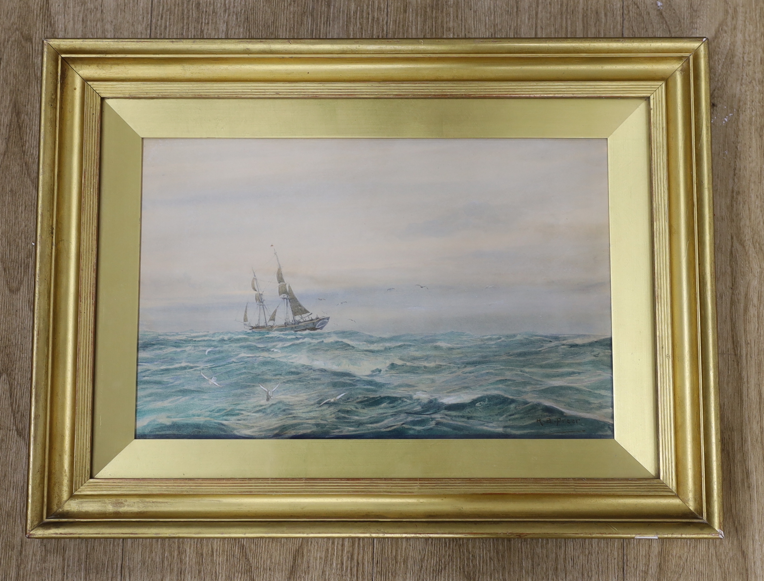 Henry Branston Freer (fl.1870-1900), heightened watercolour, 'The North Sea', signed, details verso, 33 x 22cm